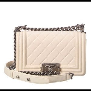 White lambskin leather small boy bag , classic bag